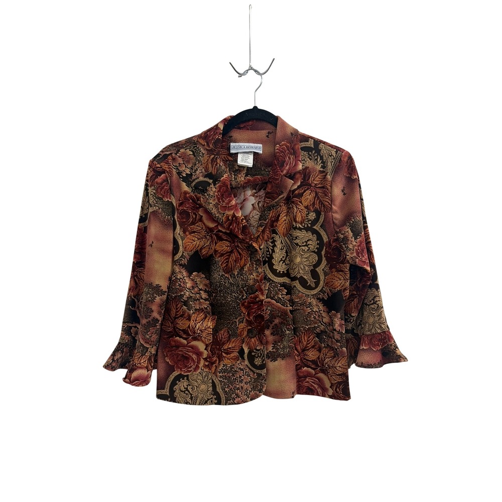 Jessica Howard Y2K Floral Paisley Bell Sleeve Blazer‎ Jacket Burgundy Size s m
